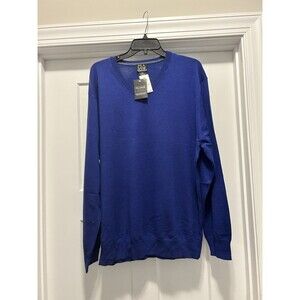 New Jos A Bank Sweater Blue Traveler Collection Merino Wool V-Neck Pullover XXL